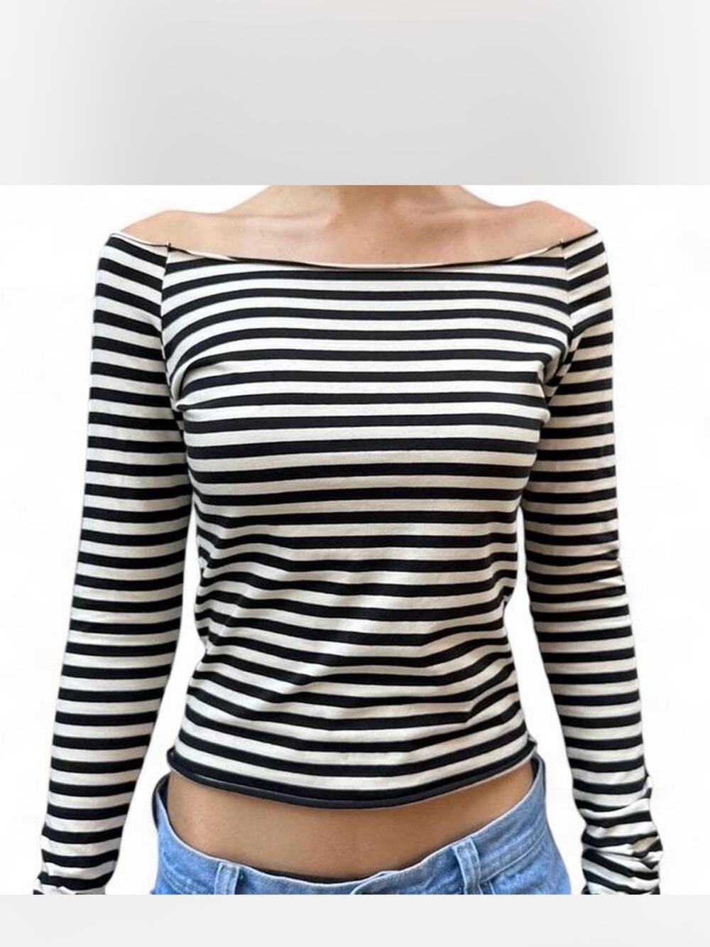 Brandy Melville Bonnie Black and white striped off shoulder long sleeve